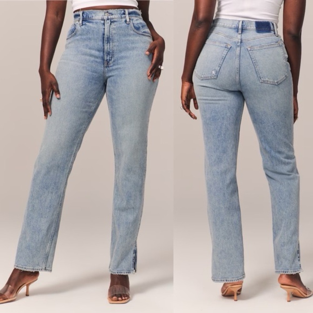 Abercrombie & Fitch Curve Love Ultra High Rise 90s Straight Jean With Split Hem